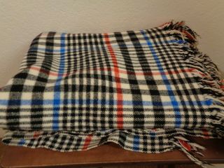 Vintage Jack Frost Utah Woolen Mills Black/red/blue/white Plaid Wool Blanket