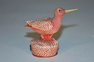 Antique Painted Stippled Celluloid Sandpiper Figural Tape Measure - 2”h