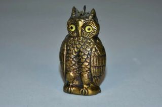 Antique German Brass Owl W/glass Eyes Figural Tape Measure - 2 - 3/4”h