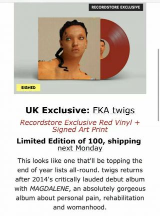 Uk Exclusive Fka Twigs Magdalene Red Vinyl Lp & Signed Art Print 100 Only