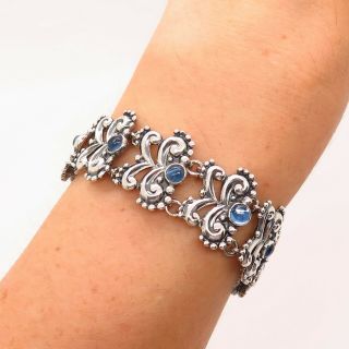 Margot De Taxco Mexico 925 Sterling Silver Blue Glass Handcrafted 5302 Bracelet