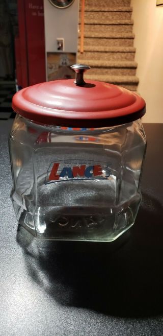 Vintage Lance Glass Cracker Cookie Candy Store Display Jar W/ Lid All