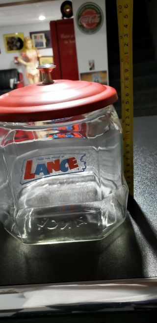 VINTAGE LANCE GLASS CRACKER COOKIE CANDY STORE DISPLAY JAR W/ LID ALL 2