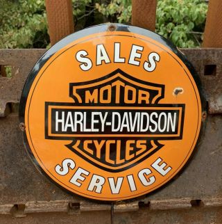 Vintage Harley Davidson Motorcycle Porcelain Dealer Sign (dome,  Heavy)