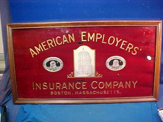 Orig 1920s American Employers Insurance Co Framed Glass Sign Boston