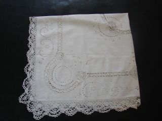 Tablecloth Vintage White Battenburg Lace Cutout Embroidery 52 " Square Farmhouse