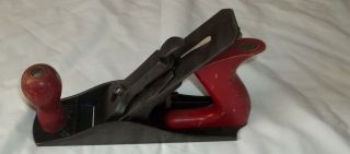 Vintage German Made No 3 Metal Plane With Red Wooden Handles And Clen