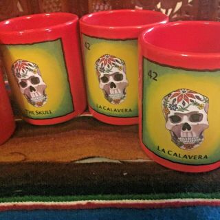 Set/4 Mi Loteria Day Of The Dead Coffee Mugs Dia De Los Muertos Sugar Skull Exc