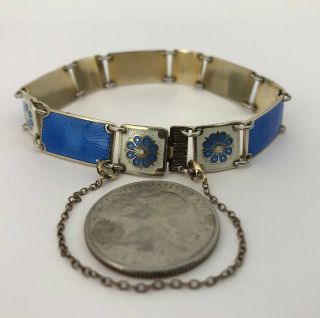 Vintage Signed David Andersen 925 Sterling Norway Blue & Ceam Enamel Bracelet