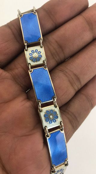 Vintage Signed David Andersen 925 Sterling Norway Blue & Ceam Enamel Bracelet 2