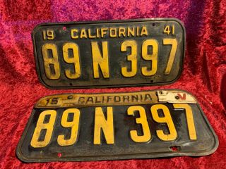 Vintage 1941 California License Plates Black & Yellow