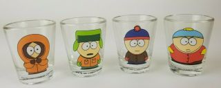 Vtg 1997 South Park Set Of 4 Shot Glasses Stan Cartman Kyle Kenny Comedy Central