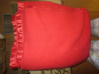 Vintage Wool Blanket No Tag Red Orange 70x78