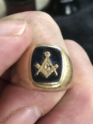 Vintage 10k Gold And Spinel Masonic Blue Lodge Ring Size 11