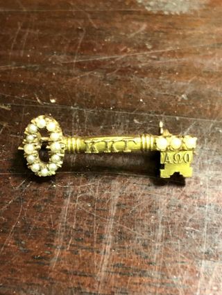 Vintage 10k Gold & Seed Pearl Kappa Kappa Gamma Sorority Key Badge Pin,  1925