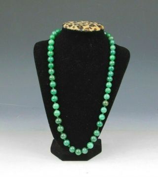 14k Yellow Gold Emerald Dark Green Jadeite Jade Bead Necklace
