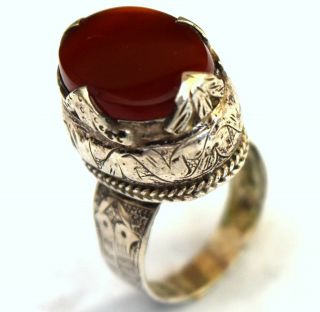 Antique Middle Eastern Sterling Silver And Natural Carnelian Ring Size 8