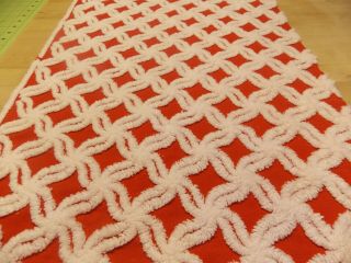 Vintage Htf Red And White Chenille Bedspread Fabric 12 X 24