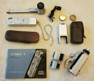 Vintage Minox B Subminiature Spy Camera W/ Leather Case & Accessories - Germany