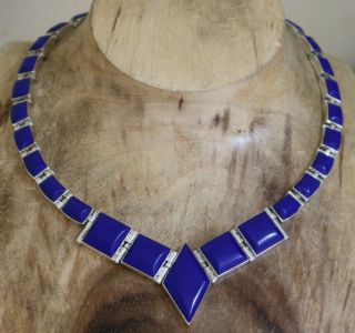 Vtg Massive Mexico 950 Silver Lapis Hinged Panel Link Necklace 88 Gram Taxco 18 "
