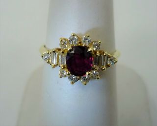 vintage 14k Solid Yellow Gold NATURAL Ruby & Diamond Band Ring Size 7.  25 2