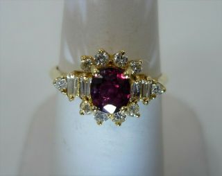 vintage 14k Solid Yellow Gold NATURAL Ruby & Diamond Band Ring Size 7.  25 3