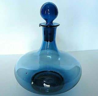Vintage Blue Art Glass Decanter With Stopper " Lovely "