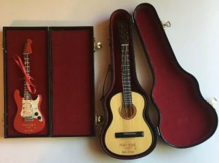 2 Hard Rock Cafe Mini Guitar With Case Souvenirs Beijing Acoustic Electric