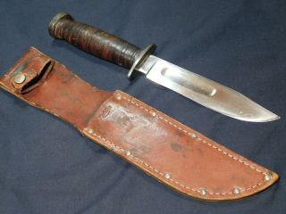 Wwii Us Fighting Knife Kinfolks Pilot Survival Army Usn Bowie W/ Scbd
