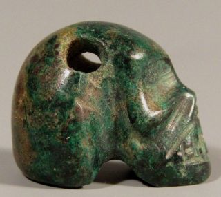 RARE Pre Columbian Mexico Aztec Carved Green Stone Skull Amulet ca 1400 - 1600 AD 2