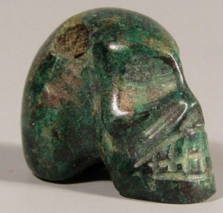 RARE Pre Columbian Mexico Aztec Carved Green Stone Skull Amulet ca 1400 - 1600 AD 3