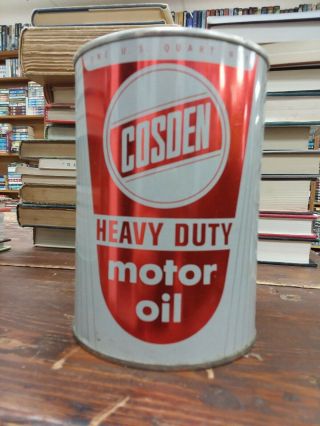 1950s Vintage Cosden Heavy Duty Motor Oil Old 1 Qt Tin Oil Can