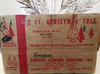 Vintage Evergleam 2 Ft Aluminum Christmas Tree W/ Stand & Box