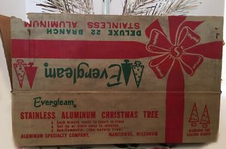 VINTAGE EVERGLEAM 2 FT ALUMINUM CHRISTMAS TREE W/ STAND & BOX 2