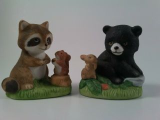 Vgc Vintage Homco Porcelain Figurines Raccoon Squirrel Bear Bunny