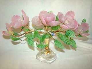Vintage Murano Venetian Czech Slag Glass Pink Flower Bouquet & Stand,  Italy