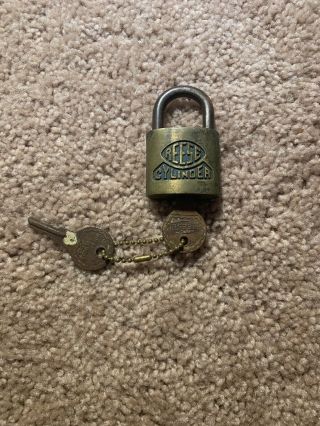Vintage Brass Reese Cylinder Padlock Lock With 2 Key -