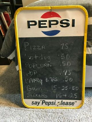 Vintage Usa Pepsi Soda Say " Pepsi Please " Metal Chalk Board Sign Menu Us