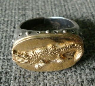 Ancient Roman Silver Legionary Ring With Crocodile Insert 24k Thick Gold Plate