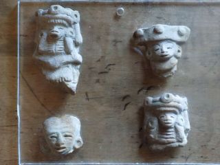 Pre - Colombian Mayan Four Terracotta Heads (700 B.  C - 1200 A.  D)
