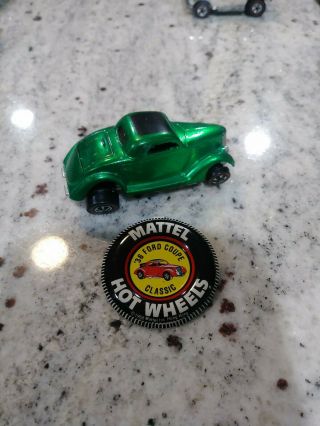 Vintage Hot Wheels Redline 1968 Green Classic 36 Ford Coupe Diecast Car & Badge