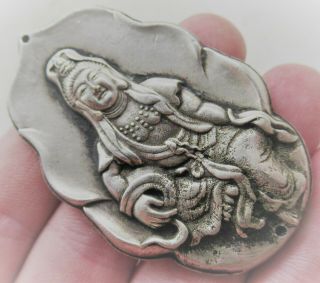Very Interesting Antique Chinese Silver Buddha Pendant With Inscriptions
