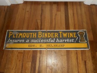Vintage Early Canvas Plymouth Binder Twine Rope Farm Advertising Banner Sign