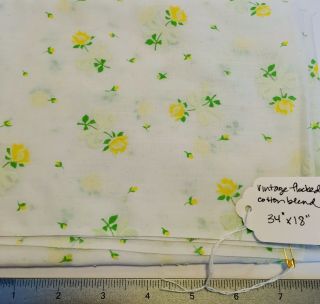 Flocked Fabric Cotton Blend Yellow Roses Floral 34” X 18” Vintage