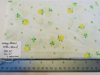 Flocked Fabric Cotton Blend Yellow Roses Floral Remnants About 1/4 Yard Vintage
