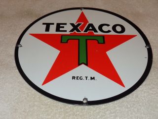 Vintage Texaco Star & Green T 11 1/4 " Porcelain Metal Texas,  Gasoline & Oil Sign