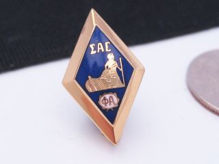 Vintage Sigma Alpha Epsilon Phi 14k Gold Gf & Enamel Fraternity Badge Pledge Pin
