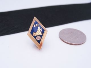 Vintage SIGMA ALPHA EPSILON PHI 14K Gold GF & Enamel Fraternity Badge Pledge Pin 2