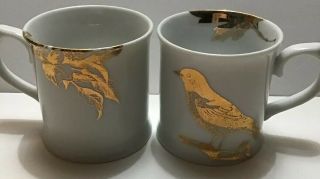 Rosanna White And Gold Birds Coffee Cups Set Of 2.  Set.  (1097)