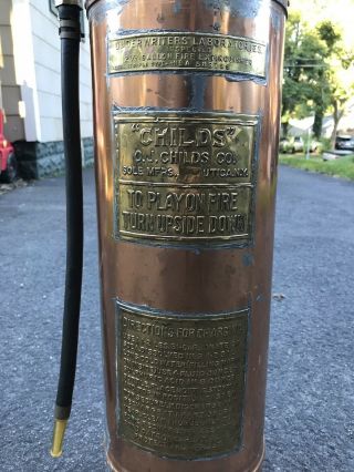 Vintage Antique Copper Fire Extinguisher Childs American Lafrance Elmira Ny